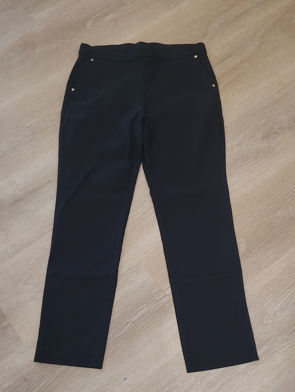 Anne Klein Black Straight-Leg Dress Pants with Gold Accents
